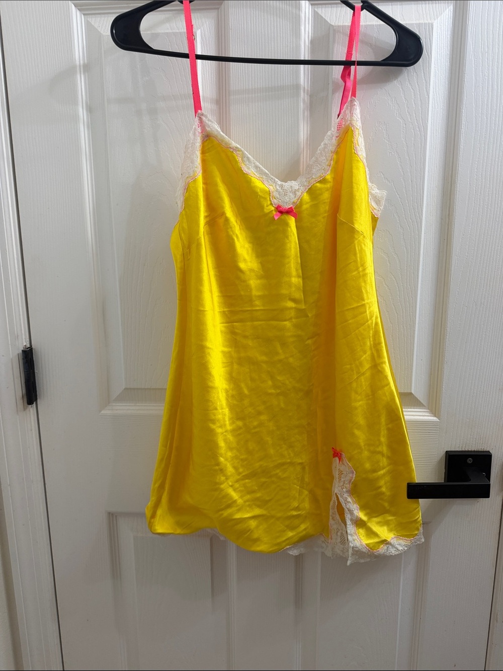 Victoria's Secret Yellow Satin Chemise with Pink Straps